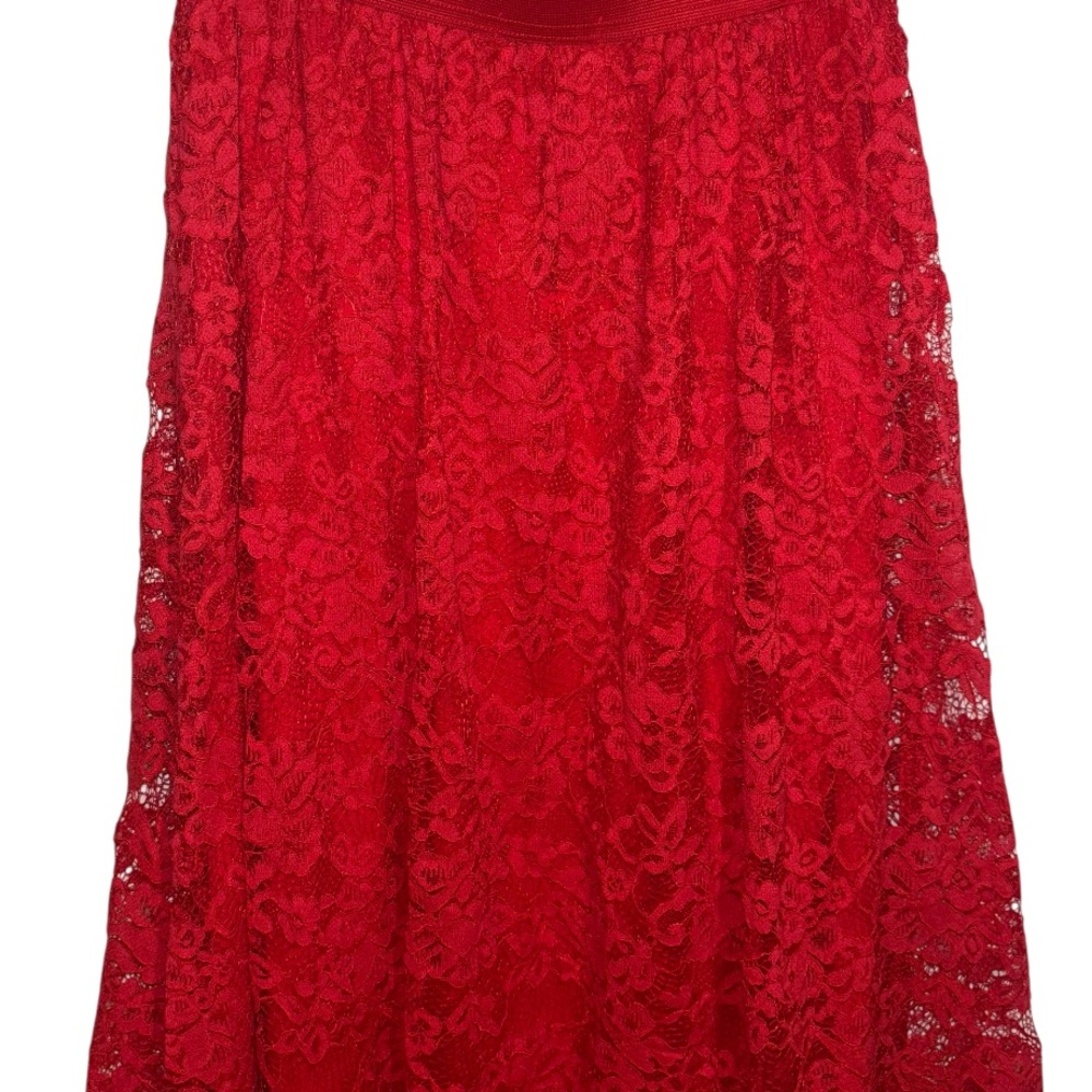 Laffaire Red Lace Maxi Skirt A-Line Full Skirt Women’s Size Medium - Picture 4 of 8